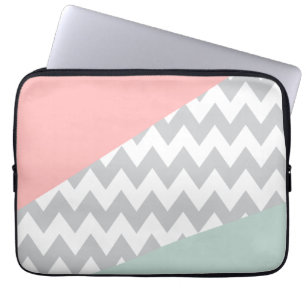 Protection Pour Ordinateur Portable Gray Chevron Mint et Coral