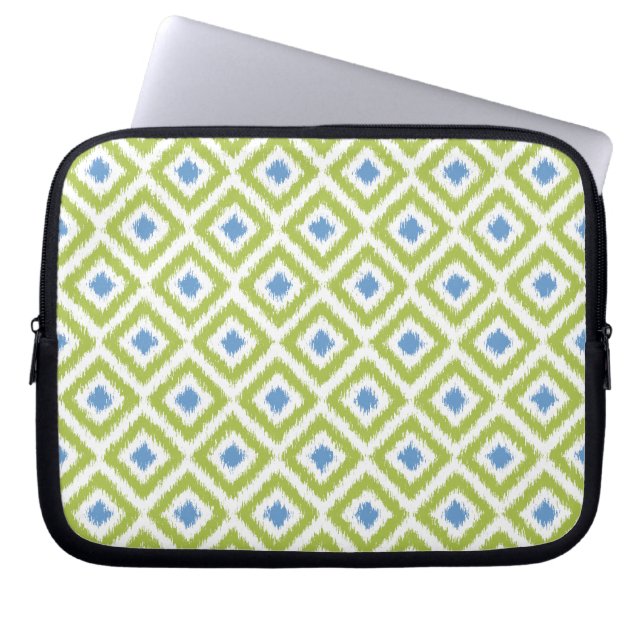 Protection Pour Ordinateur Portable Green and Blue Diamond Ikat Pattern (Devant)