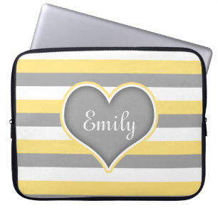 Protection Pour Ordinateur Portable Gris Jaune Blancs & Coeur