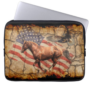 Protection Pour Ordinateur Portable "Heading West" Horse, Eagle and US Flag