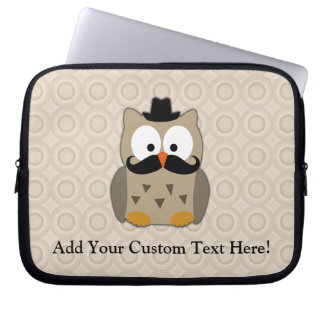 Protection Pour Ordinateur Portable Hibou avec la moustache et le casquette