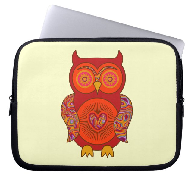 Protection Pour Ordinateur Portable Hibou psychédélique rouge (Devant)