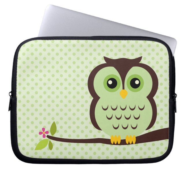 Protection Pour Ordinateur Portable Hibou vert mignon (Devant)