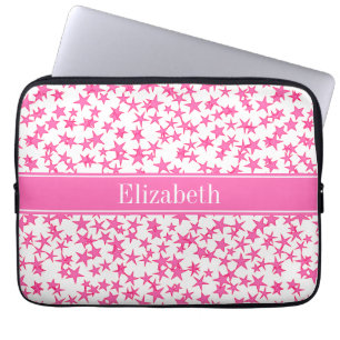 Protection Pour Ordinateur Portable Hot Rose 2 Étoiles Blanc BG, Hot rose Nom Monogram