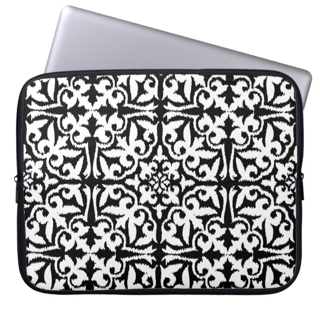 Protection Pour Ordinateur Portable Ikat damask pattern - noir et blanc (Devant)