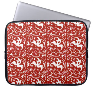 Protection Pour Ordinateur Portable Ikat Floral Damask - Rouge foncé et blanc