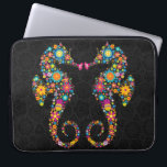 Protection Pour Ordinateur Portable Illustration de chevaux de mer floraux colorés<br><div class="desc">Jolie fleurs rétro coloré hippocampe illustration sur cercles noirs arrière - plan.</div>