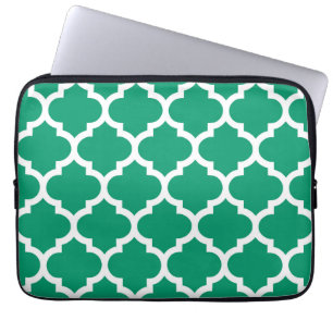 Protection Pour Ordinateur Portable Jade Green White Marocain Quatrefoil Motif #5