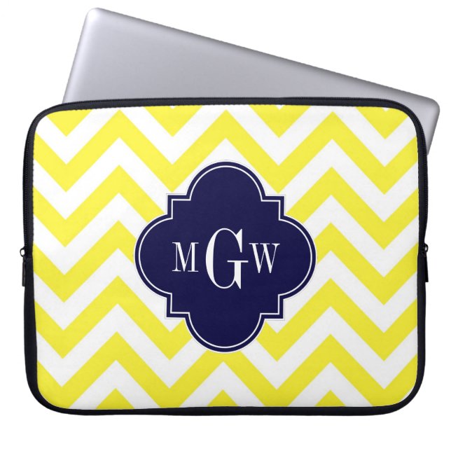 Protection Pour Ordinateur Portable Jaune Lg Chevron Navy Quatrefoil 3 Monogramme (Devant)