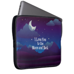 Protection Pour Ordinateur Portable Je t'aime à la Lune et au fond, indigo bleu