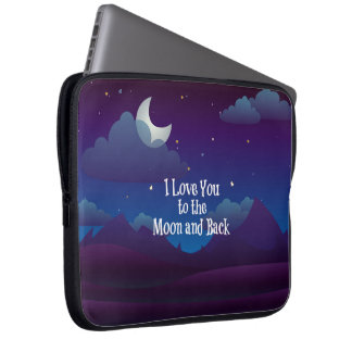 Protection Pour Ordinateur Portable Je t'aime à la Lune et au fond, indigo bleu
