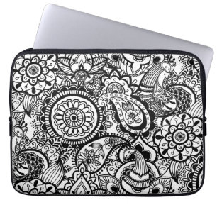 Protection Pour Ordinateur Portable Joli floral paisley noir blanc