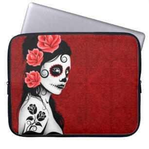 Protection Pour Ordinateur Portable Jour de la fille morte de crâne de sucre - rouge