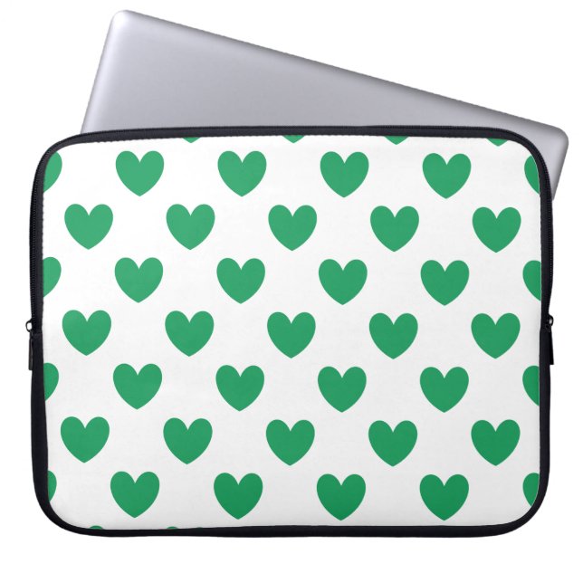 Protection Pour Ordinateur Portable Kelly Coeurs polka vert sur blanc (Devant)