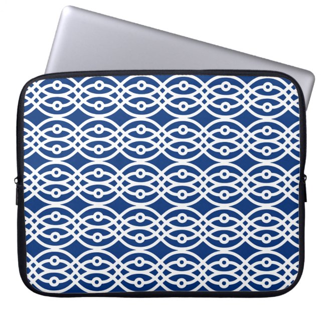 Protection Pour Ordinateur Portable Kimono, bleu marine et blanc (Devant)