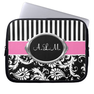 Protection Pour Ordinateur Portable La damassé rose, noire, blanche barre la douille