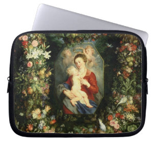 Protection Pour Ordinateur Portable La Vierge et l'enfant dans une guirlande de fruit
