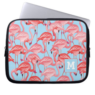 Protection Pour Ordinateur Portable Les Flamants roses roses lumineux sur le bleu