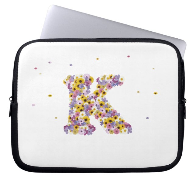 Protection Pour Ordinateur Portable Lettre de fleurs K (Devant)
