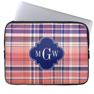 Protection Pour Ordinateur Portable Light Coral Navy Whats Preppy Madras Monogramme