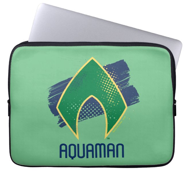 Protection Pour Ordinateur Portable Ligue de Justice | Symbole Aquaman à demi-teintes  (Devant)