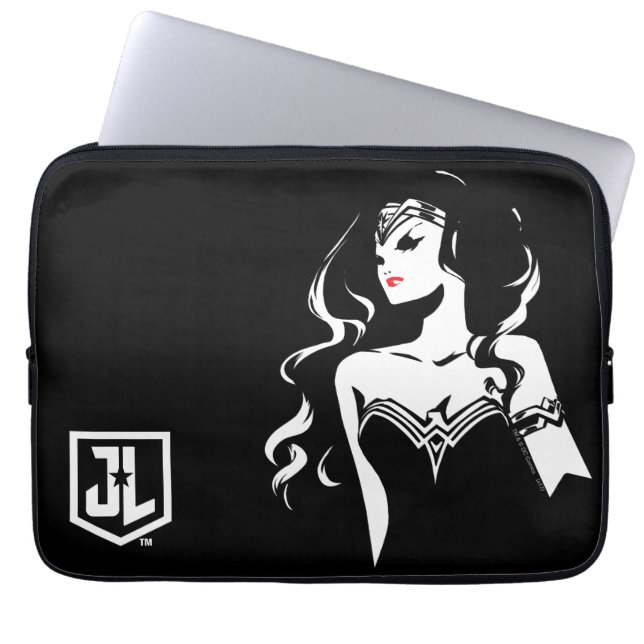 Protection Pour Ordinateur Portable Ligue de Justice | Wonder Woman Noir Pop Art (Devant)