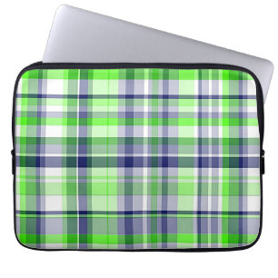 Protection Pour Ordinateur Portable Lime Green, Navy Blue, White Preppy Madras Plaid