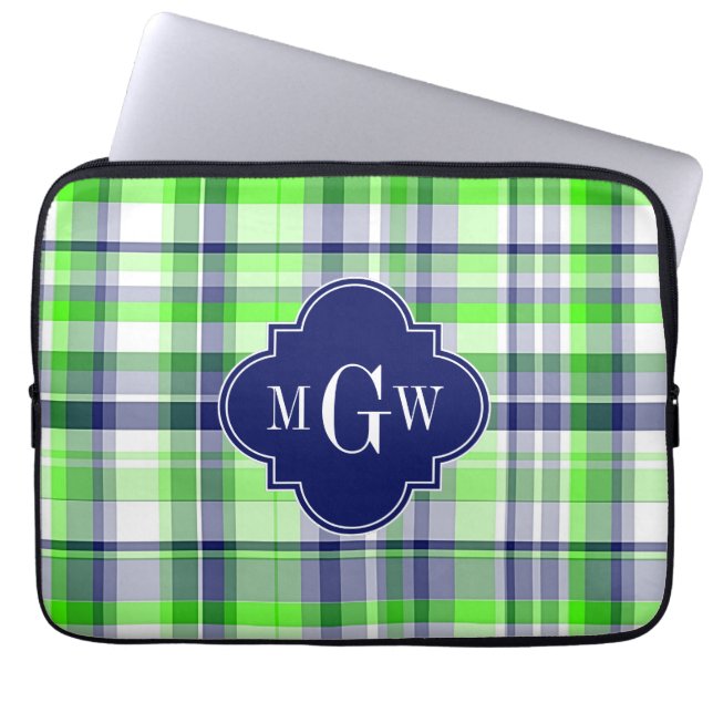 Protection Pour Ordinateur Portable Lime, Marine, What Preppy Madras Quatrefoil Monogr (Devant)