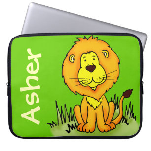 Protection Pour Ordinateur Portable Lion graphique prénom vert enfants ordinateur port