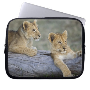 Protection Pour Ordinateur Portable Lionceaux sur une bûche