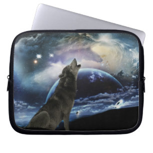 Protection Pour Ordinateur Portable Loup hurlant à la lune