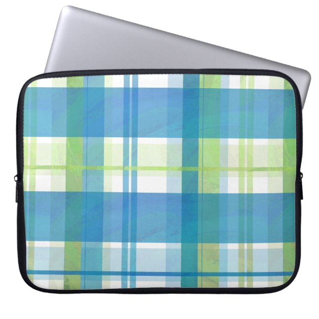 Protection Pour Ordinateur Portable Madras Plaid Green et Blue (Devant)