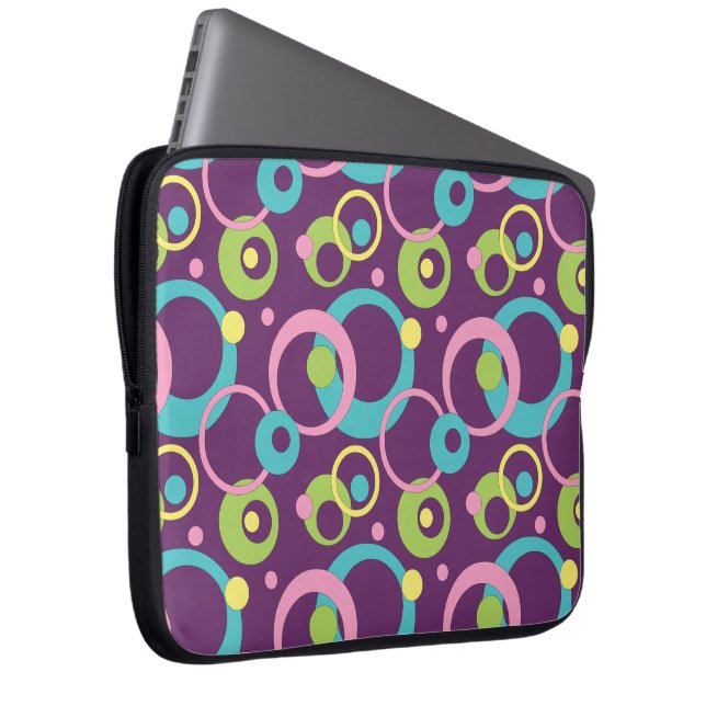 Protection Pour Ordinateur Portable Manche de bureau Funky Purple Circles (Devant droit)