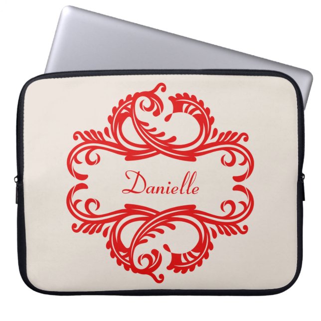 Protection Pour Ordinateur Portable Manche de bureau Red Chic Damask (Devant)