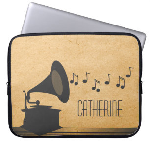 Protection Pour Ordinateur Portable Manche de portable Gris Vintage Gramophone