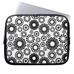 Protection Pour Ordinateur Portable Manche d'ordinateur portable à fleurs noir et blan