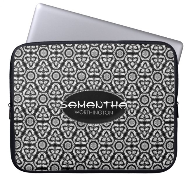 Protection Pour Ordinateur Portable Manche motif Tribal Argent Noir (Devant)