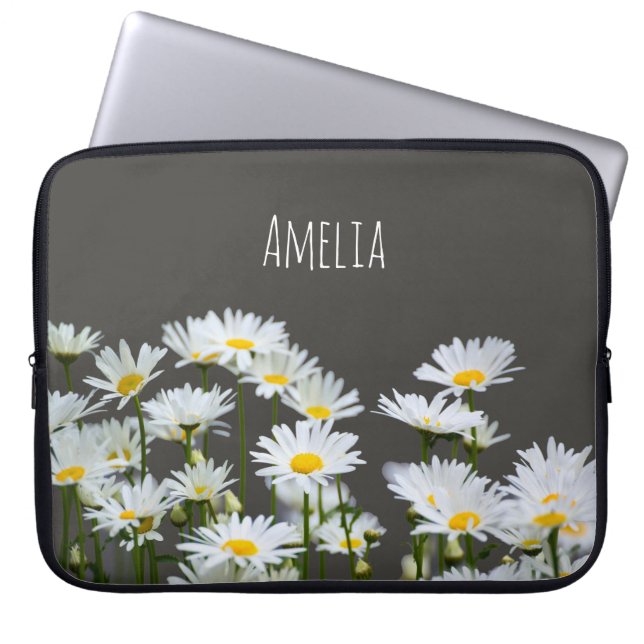 Protection Pour Ordinateur Portable Marguerites sur Grey (Devant)