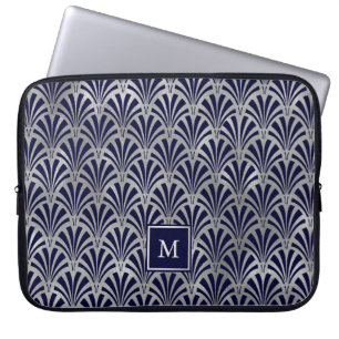 Protection Pour Ordinateur Portable Marine moderne de l'art déco et monogramme