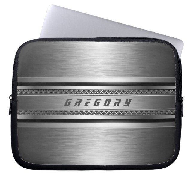 Protection Pour Ordinateur Portable Masculine Faux Gris Argent Stripes Design (Devant)