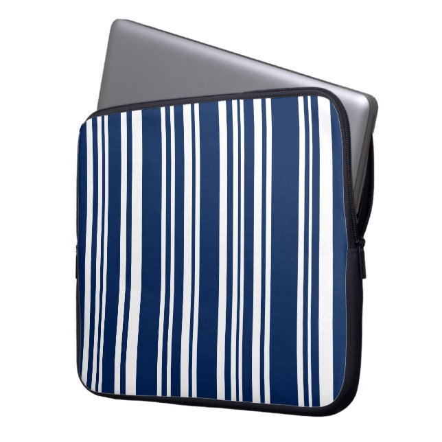 Protection Pour Ordinateur Portable Mélange d'Indigo et de bandes blanches (devant gauche)