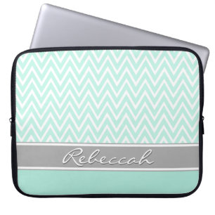 Protection Pour Ordinateur Portable Mint Green White Chevron Zigzag Motif Grey Nom