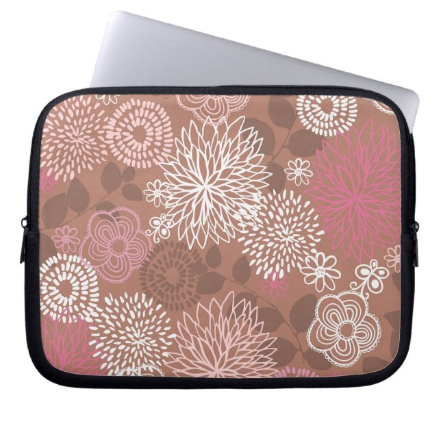 Protection Pour Ordinateur Portable Modèle floral Brown et rose (Devant)