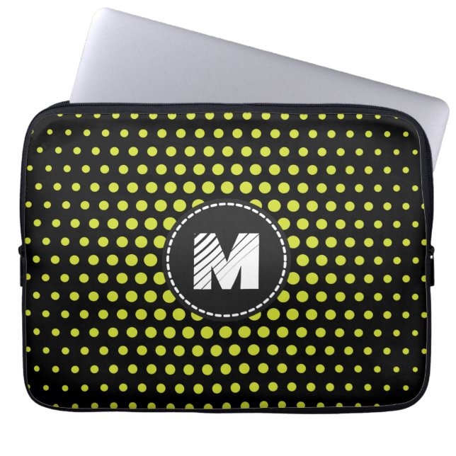 Protection Pour Ordinateur Portable Monogram Apple vert Techno Dots Moderne (Devant)