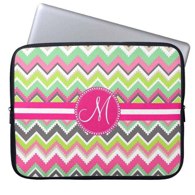 Protection Pour Ordinateur Portable Monogram Aztec Andes Tribal Mountains Chevron (Devant)