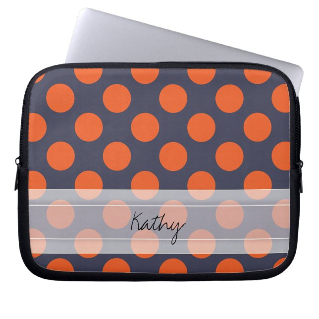 Protection Pour Ordinateur Portable Monogram Marine Blue Orange Chic Polka Motif (Devant)