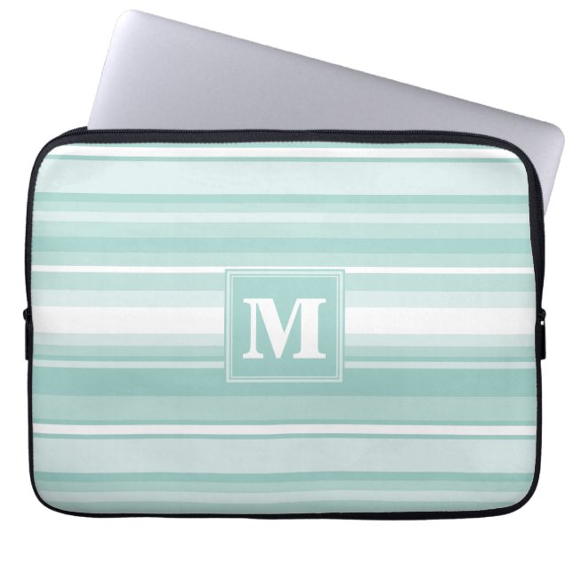 Protection Pour Ordinateur Portable Monogram mint green stripes (Devant)
