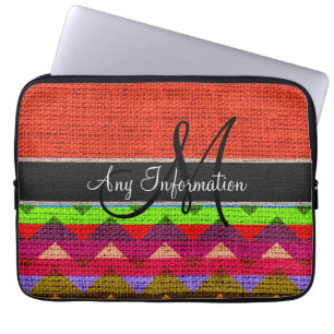 Protection Pour Ordinateur Portable Monogram Orange Chevron Zigzag Toile de jute