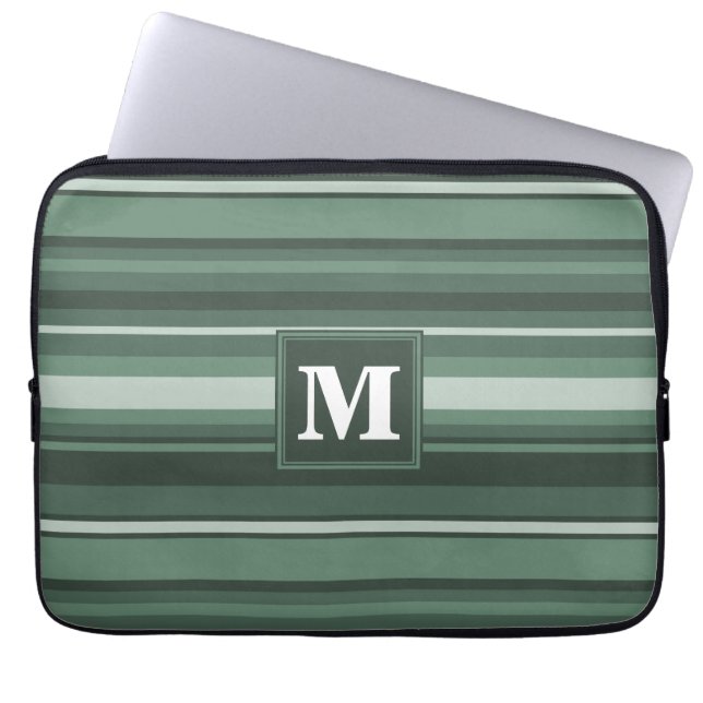 Protection Pour Ordinateur Portable Monogram sage green stripes (Devant)