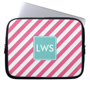Protection Pour Ordinateur Portable Monogramme à rayures nasales roses chaudes